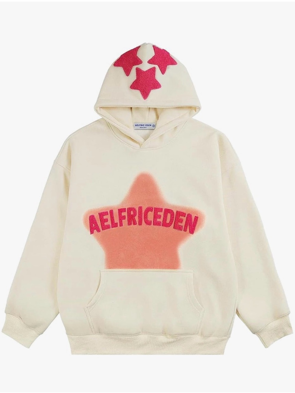 Aelfric Eden Cream Pullover Hoodie with Pink Star Graphics